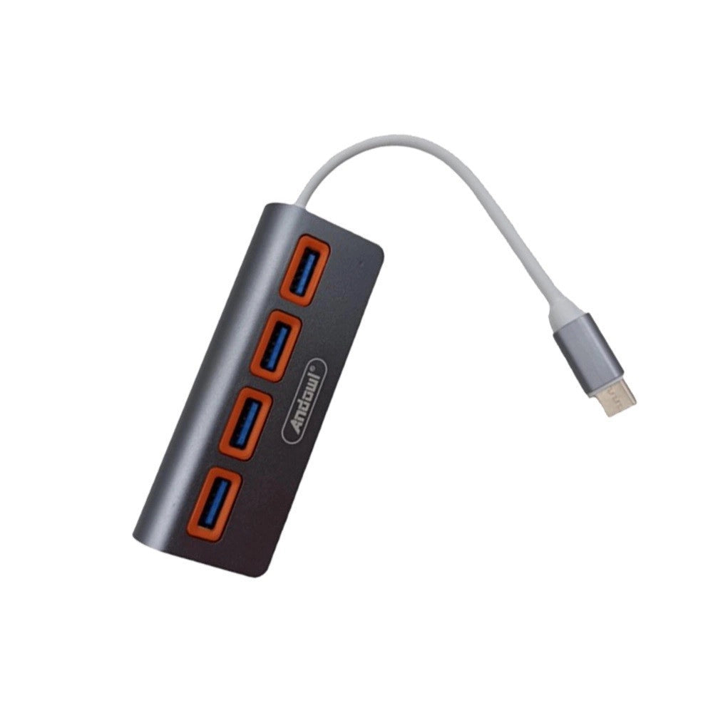 Trade Shop - Hub 4 Porte Usb 3.0 Con Connessione Usb-c Type-c Q-hu5b Collegamento Dispositivi -