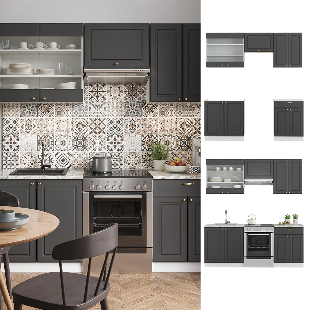 Cucina componibile Fame-Line Antracite-oro/Bianco 200 cm, PL Antracite Vicco