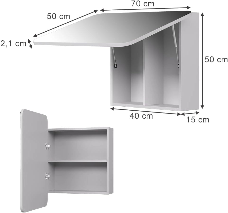 Specchio contenitore bagno Zino, Bianco, 70 x 50 cm con ripiani