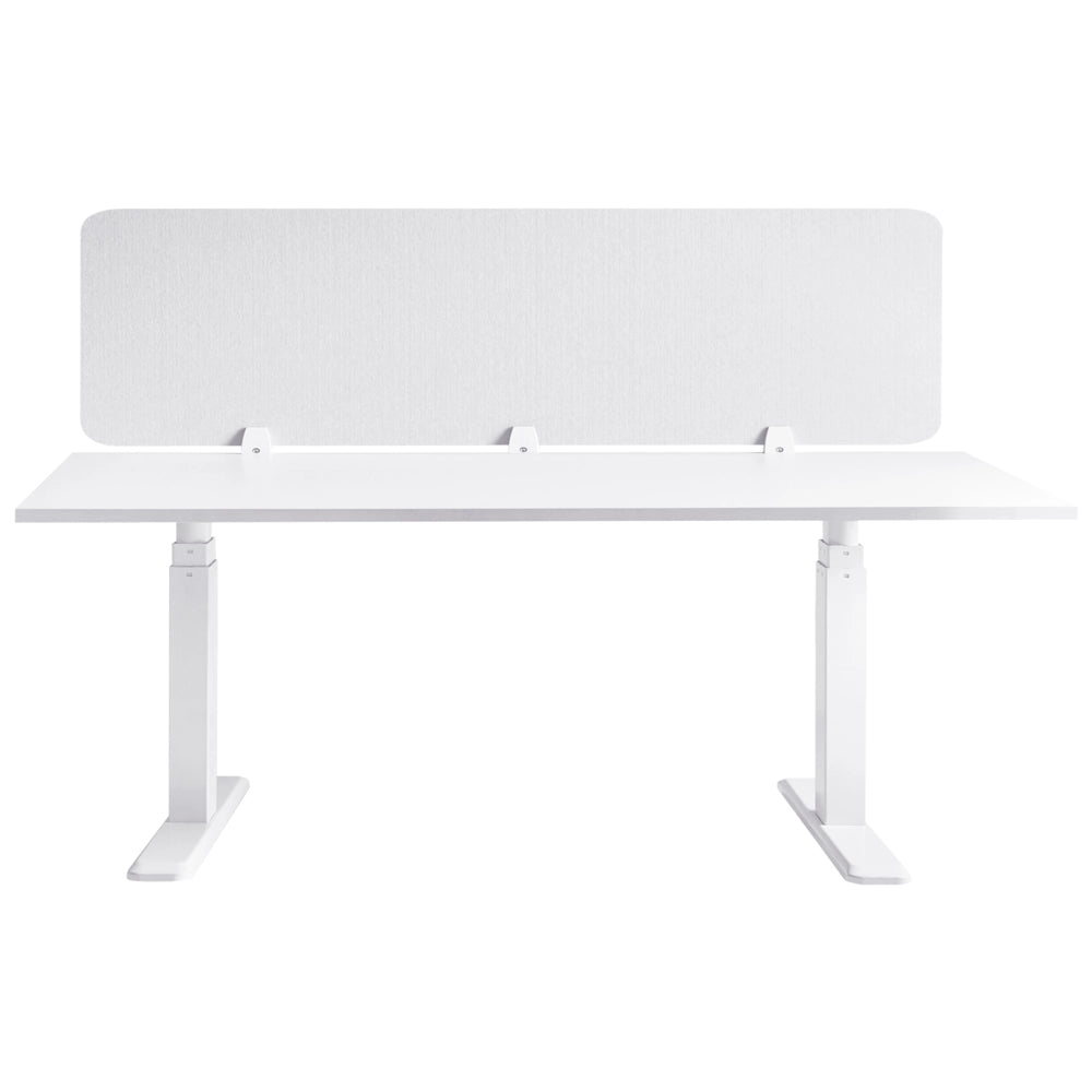 Divisorio da scrivania in PET con rivestimento in tessuto 180 x 50 cm bianco sporco Schermo acustico Morsetti di montaggio modulari Casa Ufficio