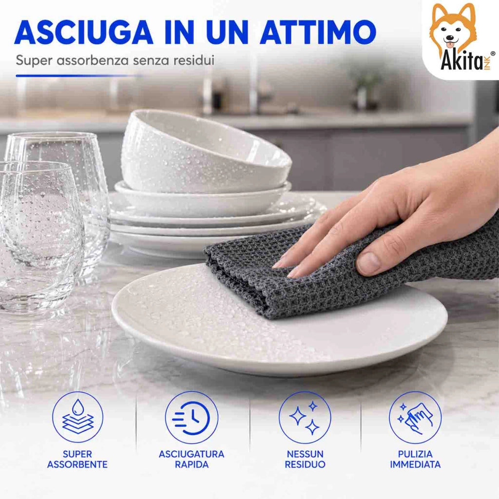 Akitaink 3 Panni in Microfibra Brillastoviglie 40x30 cm