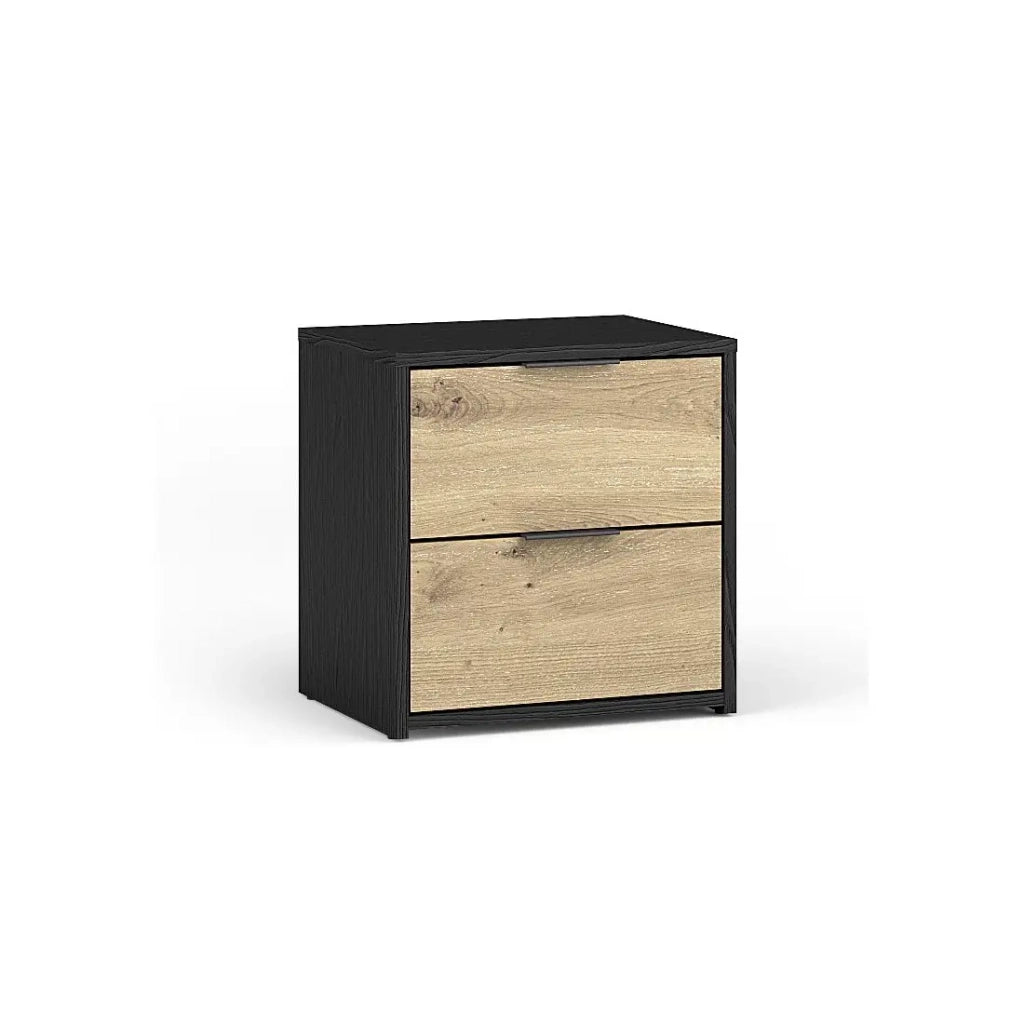 Camera completa MELODY – Letto contenitore 180x200 + armadio + cassettiera + comodini – Nero grafite e rovere chiaro – Materasso non incluso