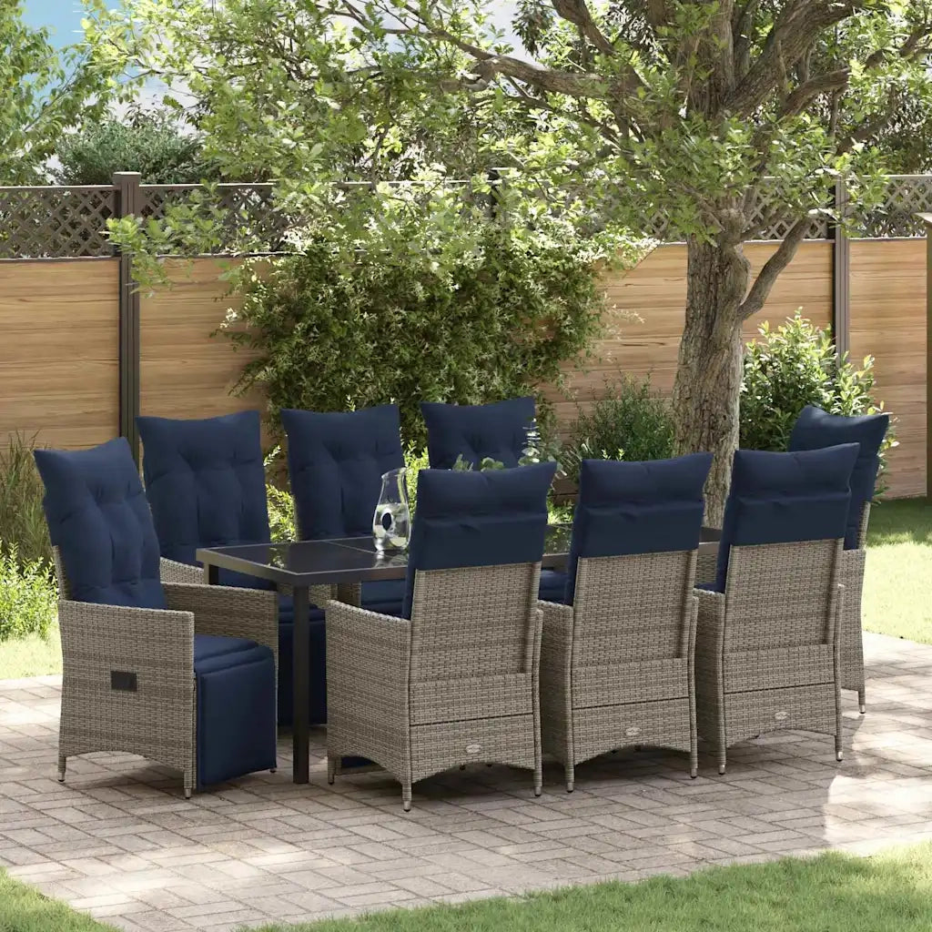 Set di tavolo e sedie con cuscino 9 pcs Grigio Rattan in PE 3379603