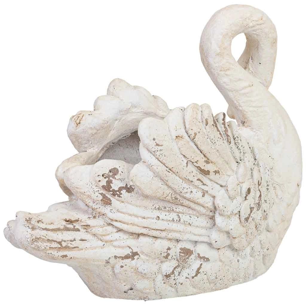 Vaso in resina bianca a forma di cigno, 43,5x21,5x34 cm
