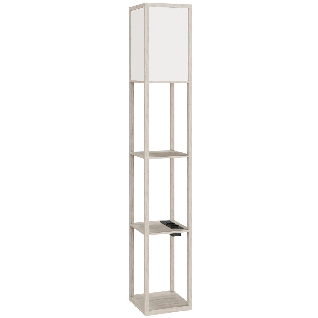 Lampada da Terra 26x26x160 cm Struttura con Ripiani Luce Regolabile Interruttore a Pedale e Porte USB in MDF Bianco e