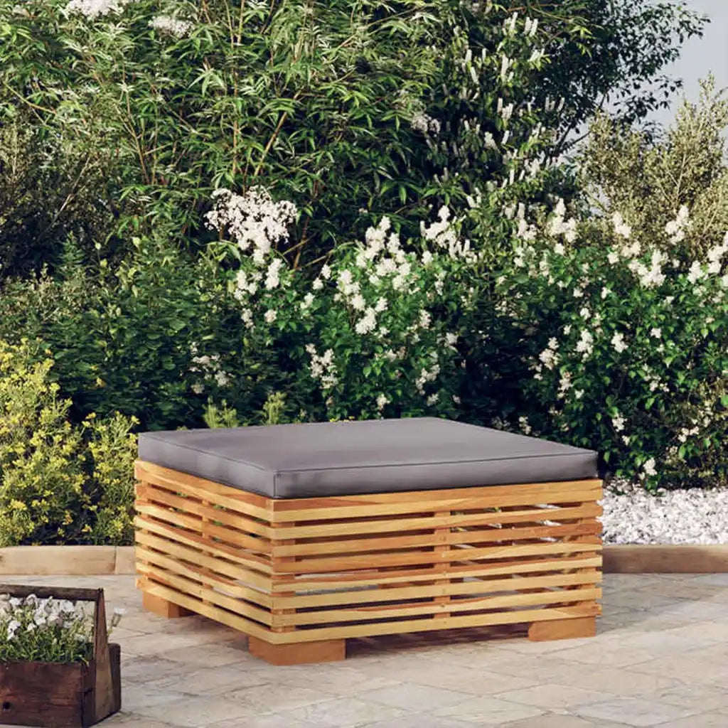 Sedia da giardino-Poggiapiedi Giardino Cuscino Grigio Scuro Legno Massello Teak