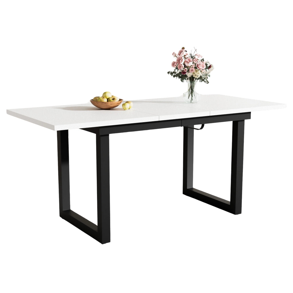 Tavolo allungabile in MDF con struttura in acciaio, stile industriale, per sala da pranzo, bianco e nero, 140 × 80 × 75 cm