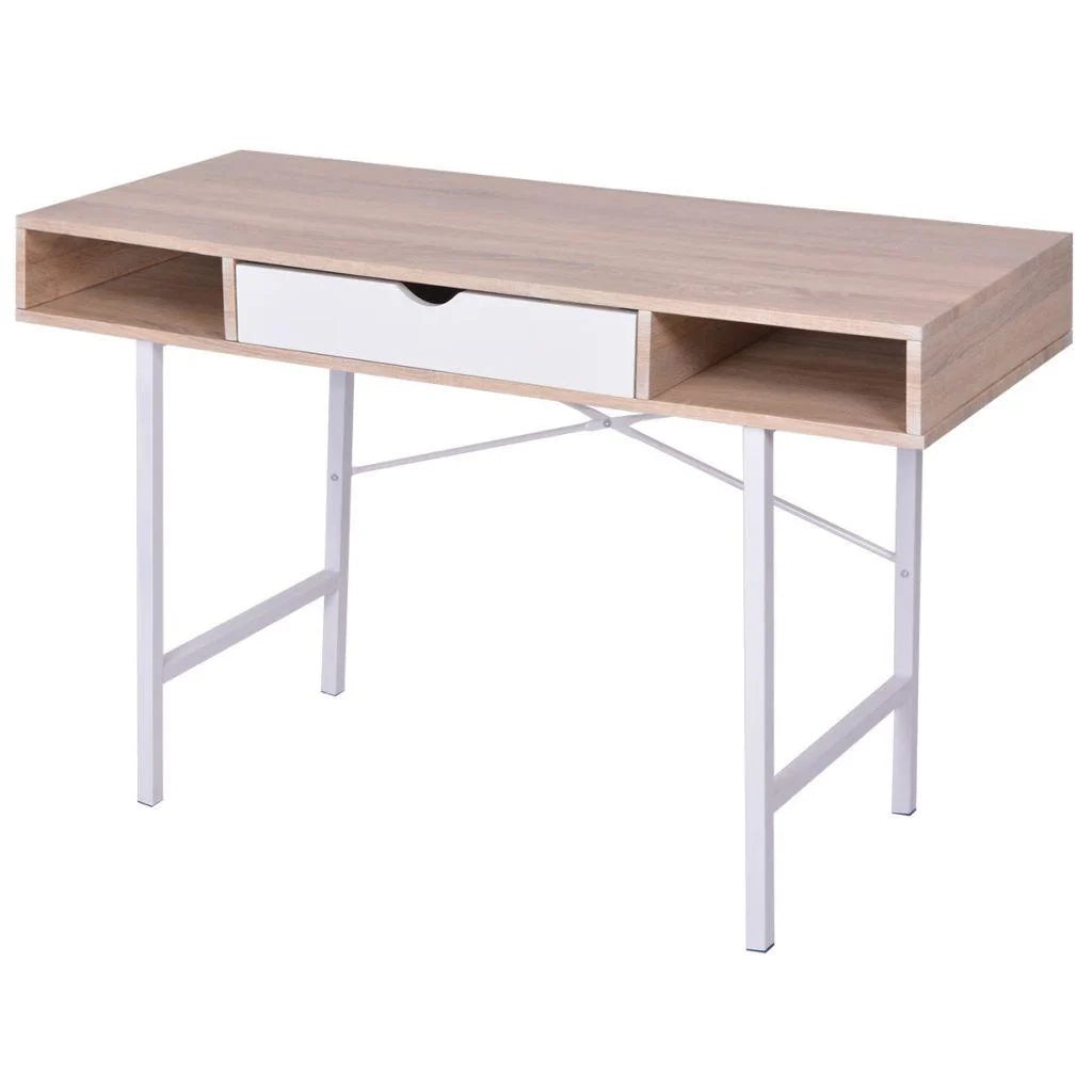 Scrivania da ufficio tavolo da lavoro scrivania per computer con 1 cassetto rovere e bianco 0502072