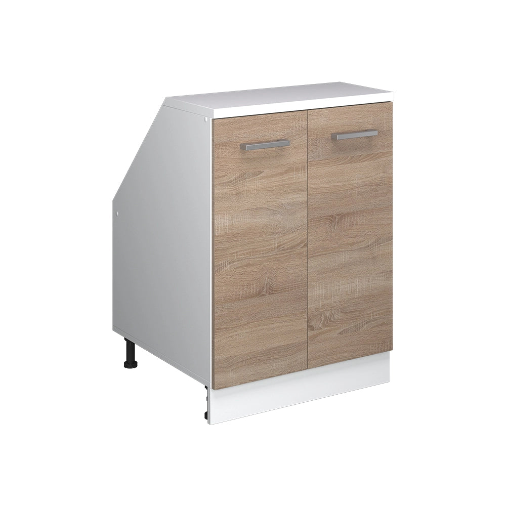 Mobile cucina sottotetto R-Line Sonoma/Bianco 60 cm con 2 porte, carcassa 60 cm profondità Vicco