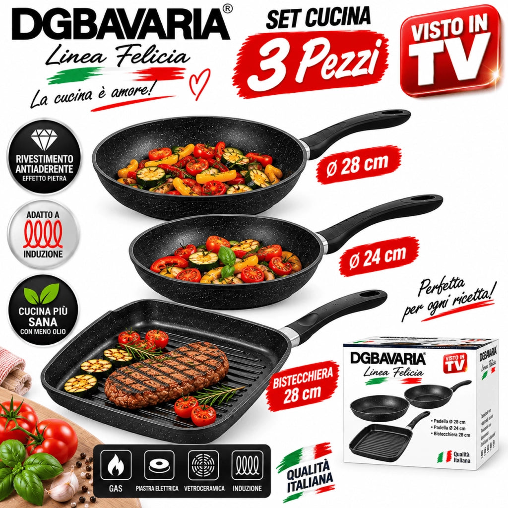 Set Batteria 3 Pz Nera Con 2 Padelle 24/28 E Bistecchieria 28cm
