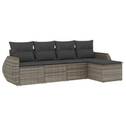Set Divano da Giardino 5 pz | Set Salotto da Giardino con Cuscini Grigio in Polyrattan