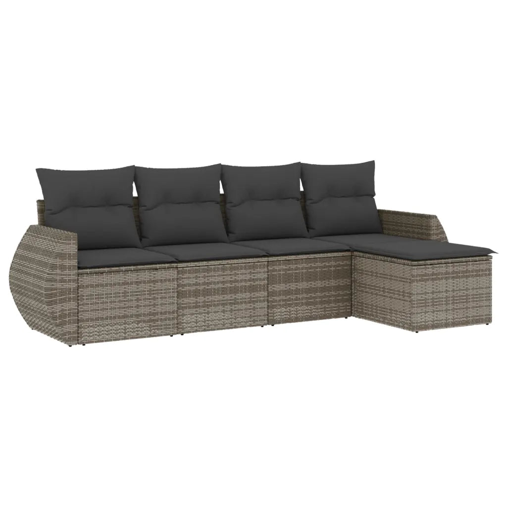 Set Divano da Giardino 5 pz | Set Salotto da Giardino con Cuscini Grigio in Polyrattan