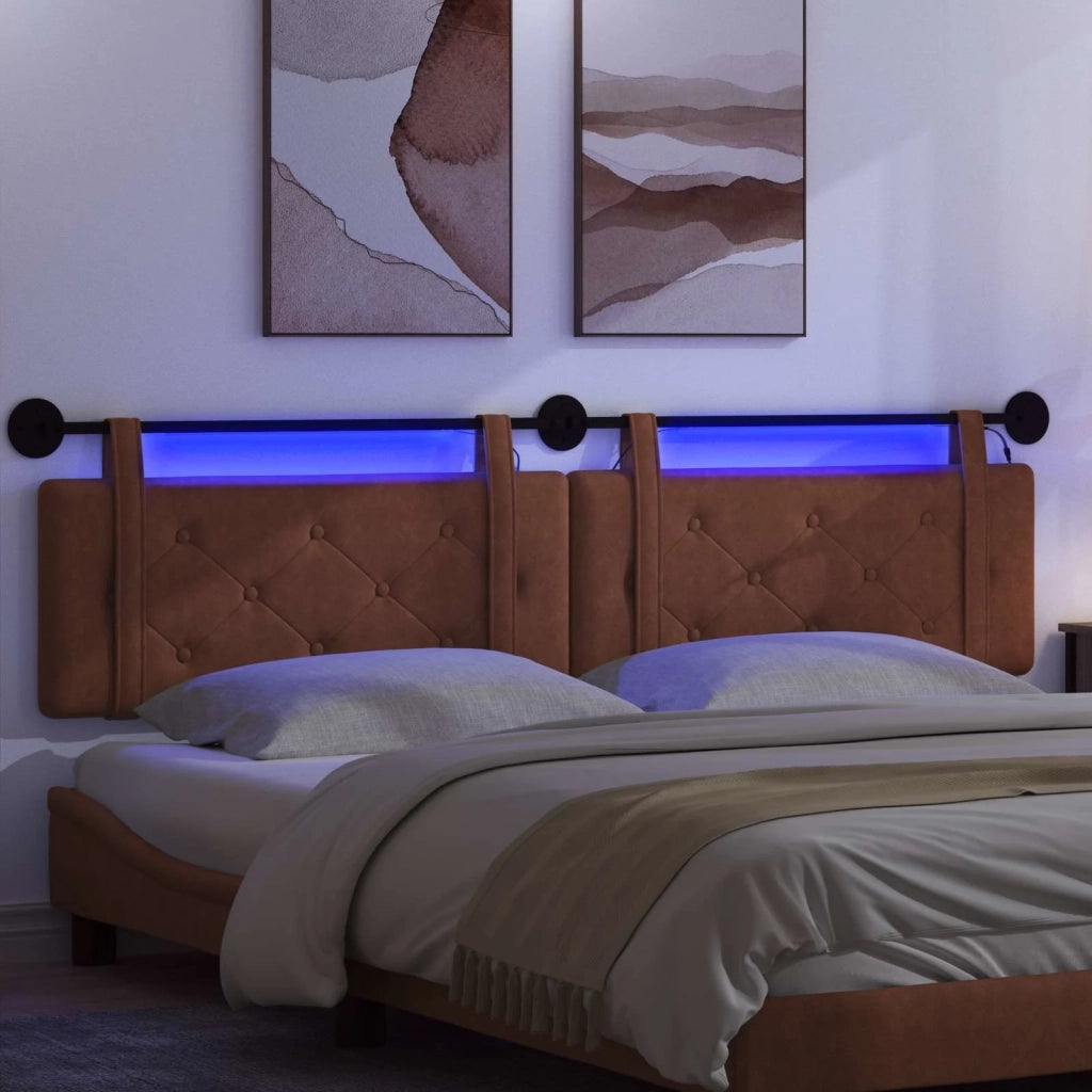 Testiera sospesa Con luce LED Marrone PU Antico