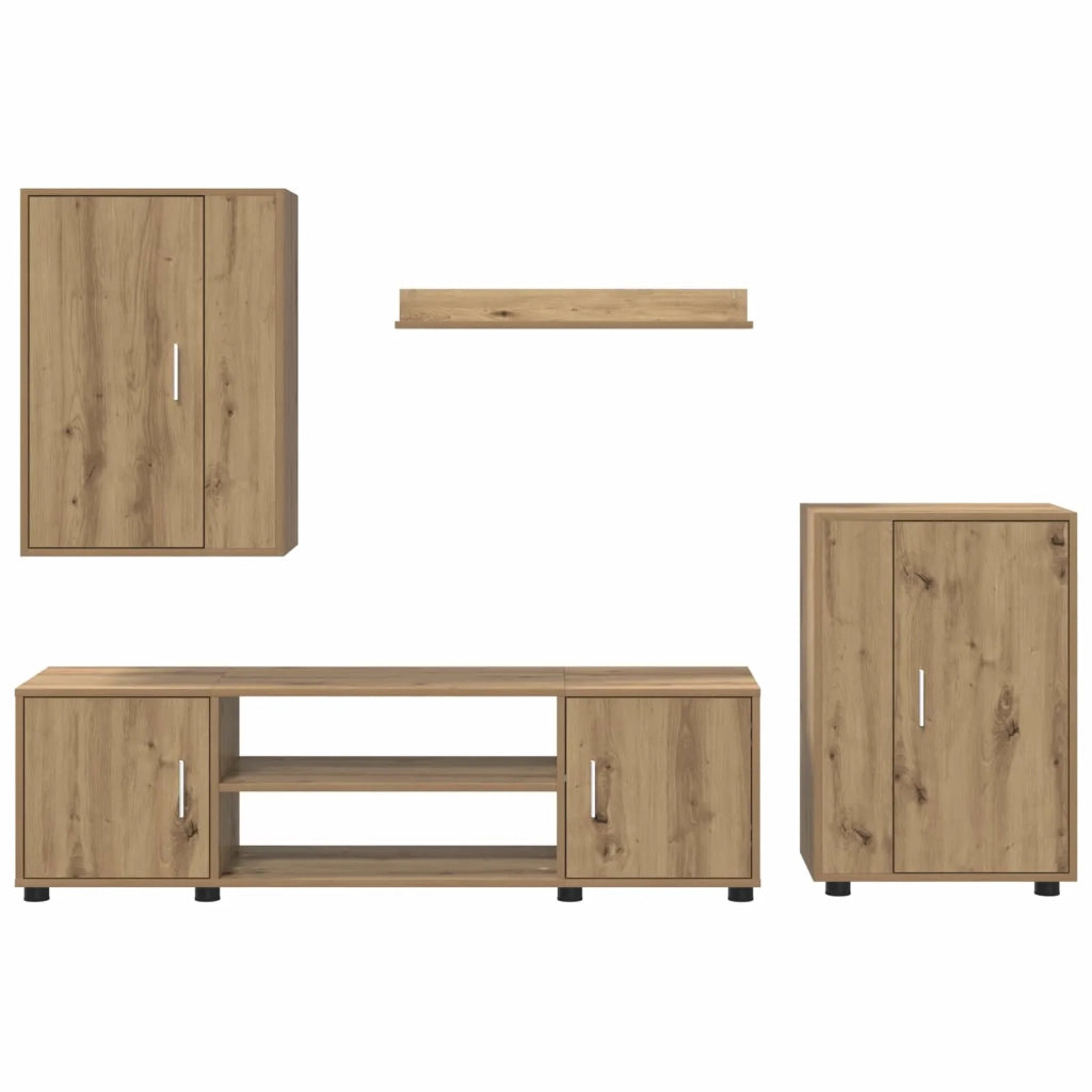 Set mobile TV 4 pz | Armadietto TV | Mobile Porta TV Rovere artigianale Legno multistrato