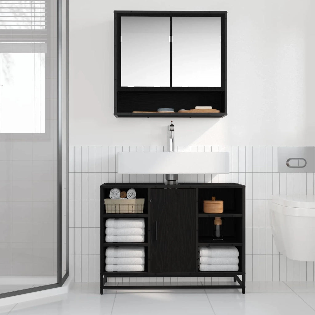 Mobile da Bagno Rovere Nero 80 x 33 x 60 cm Legno multistrato 883639