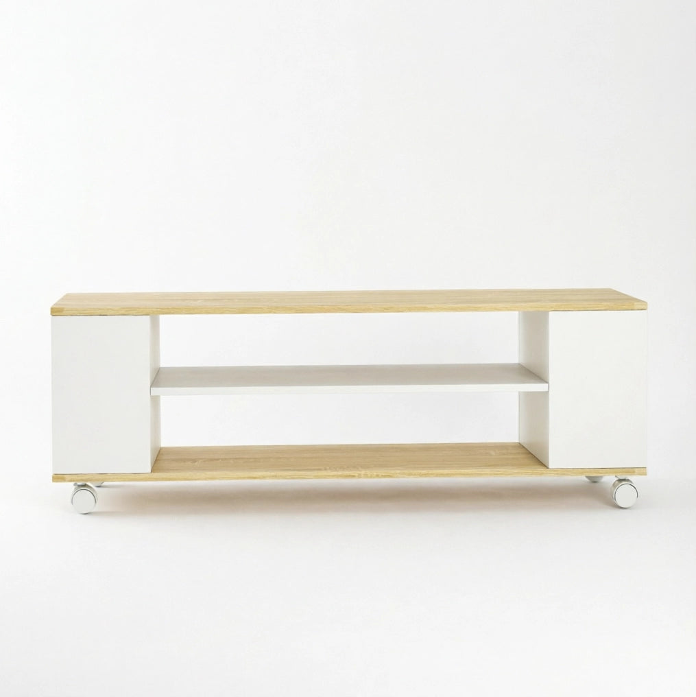 Mobile TV con ruote o montaggio a parete, 120 cm, bianco/naturale