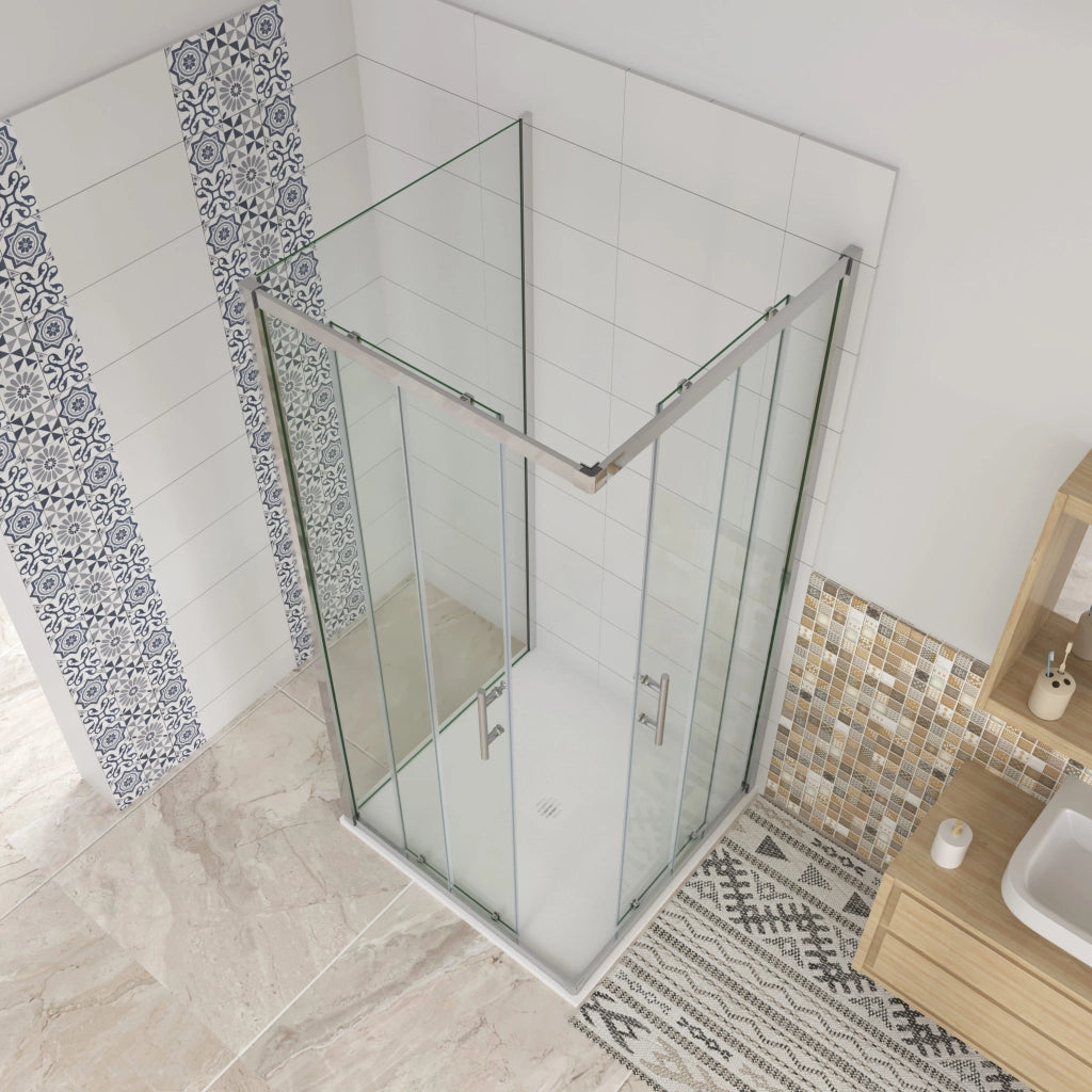 H.195 cm Box Doccia a 3 Lati 90x90x90 cm Porta Scorrevole 90 cm Doppia Parete Fissa da 90 cm in Vetro Trasparente Anticalcare da 6mm Cromato Lucido