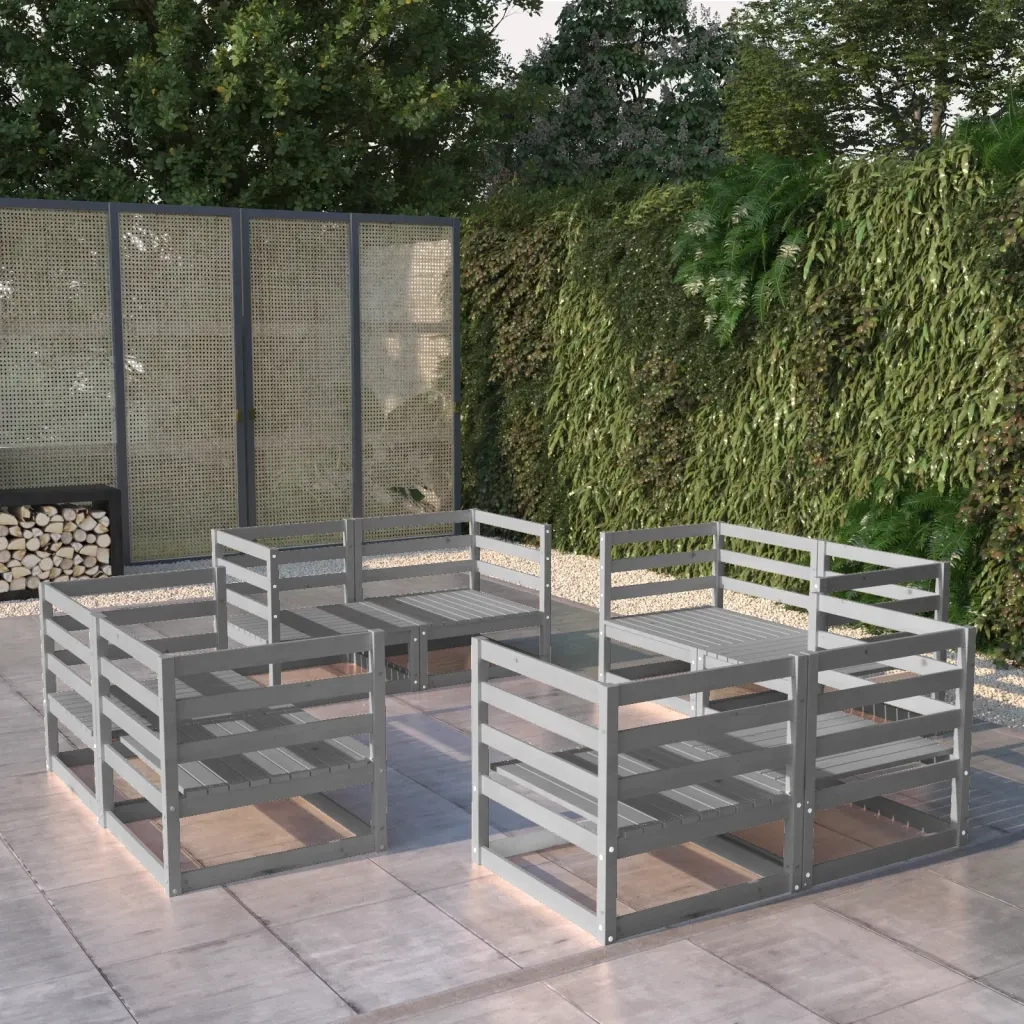 Set Divani da Giardino 8 pz | Set Salotto da Giardino Grigio in Legno Massello di Pino