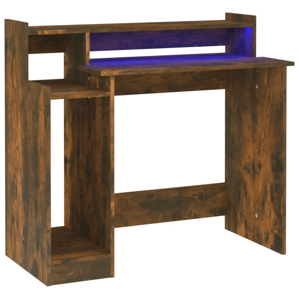Scrivania con Luci LED Rovere Fumo 97x45x90 cm in Multistrato 820475