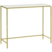 Mobile Consolle da Ingresso in Acciaio e Vetro Temperato, 100x35.5x80cm, Bianco e Oro