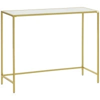 Mobile Consolle da Ingresso in Acciaio e Vetro Temperato, 100x35.5x80cm, Bianco e Oro