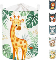 45L Cesto di Lava per Bambini con Giraffa, Uccelli e Animali del Bosco, con Foglie e Cestino Ronde Opportuno per la Camera dei Bambini per la Conservazione dei Giochi 36 x 45 cm