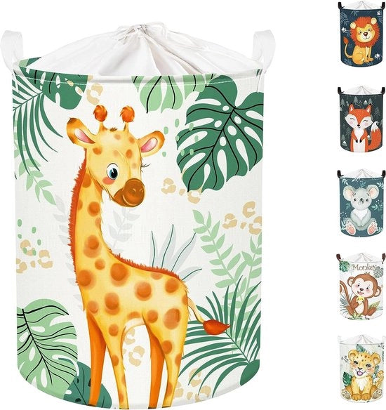 45L Cesto di Lava per Bambini con Giraffa, Uccelli e Animali del Bosco, con Foglie e Cestino Ronde Opportuno per la Camera dei Bambini per la Conservazione dei Giochi 36 x 45 cm
