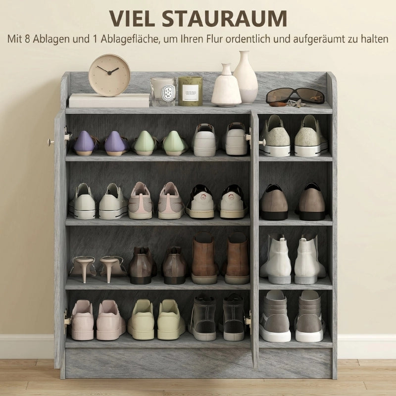 Mobile porta scarpe moderno grigio con ripiani aperti e vano contenitore, 83 x 30 x 90 cm