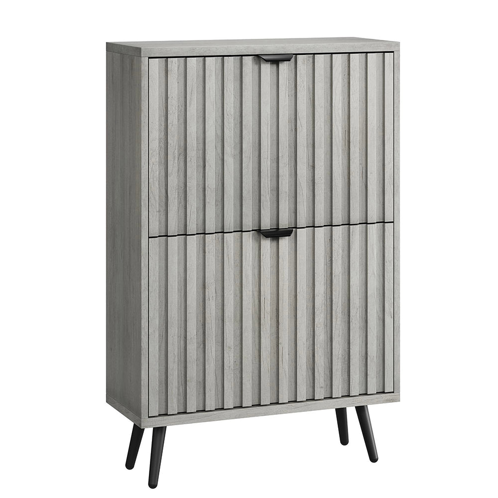 Scarpiera Nascosta 60cm - Xylo - Design a Coste Grigio con 2 Cassetti Ribaltabili