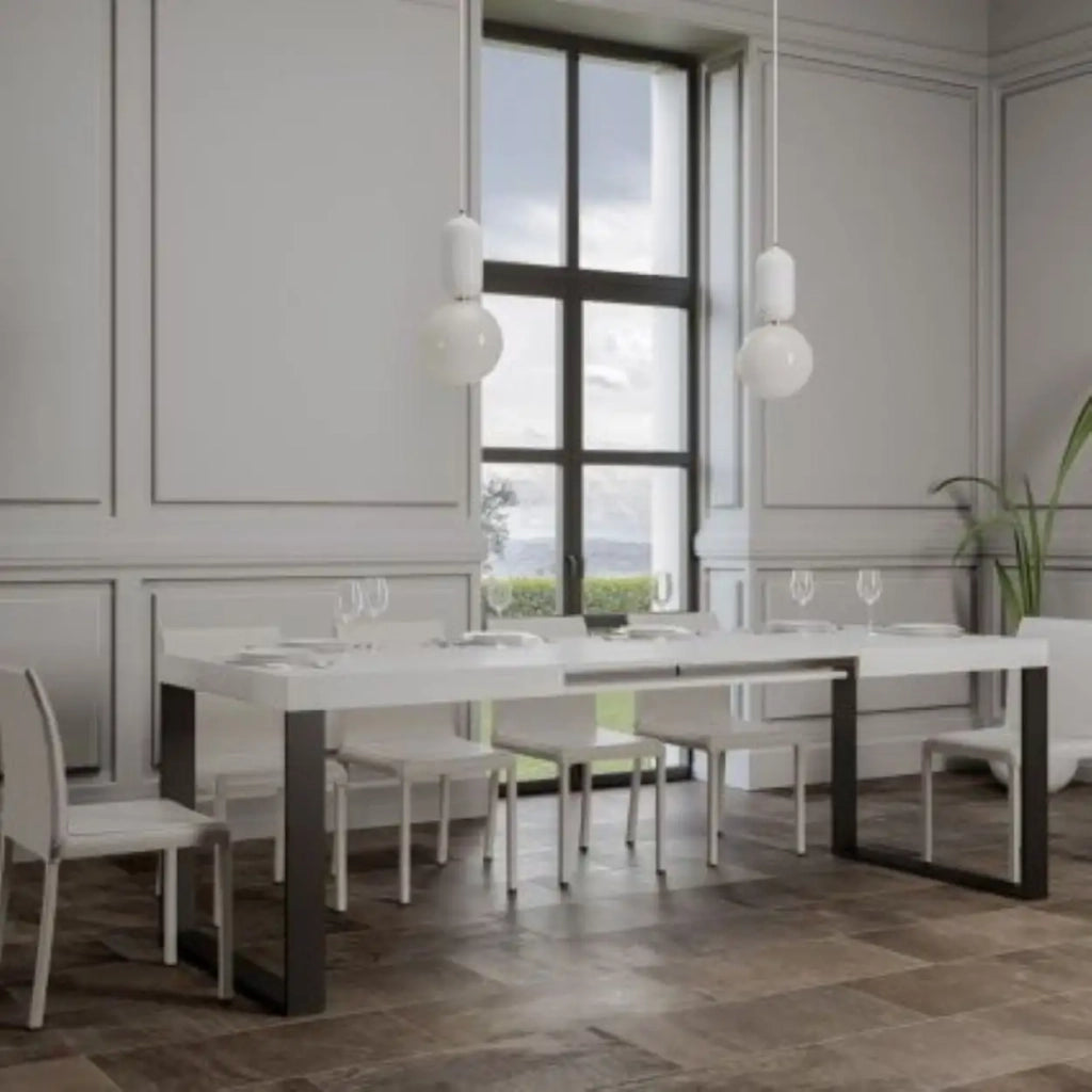 Tavolo allungabile 200/460x90 cm Tecno colore bianco frassino gambe antracite
