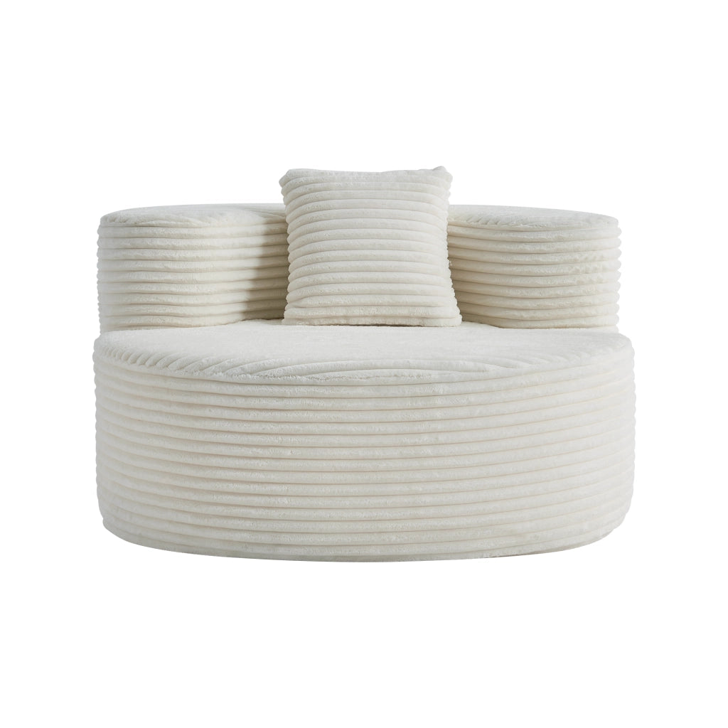 Fauteuil pouf in velluto a coste senza montaggio con cuscino, facile da pulire per salotto e camera beige