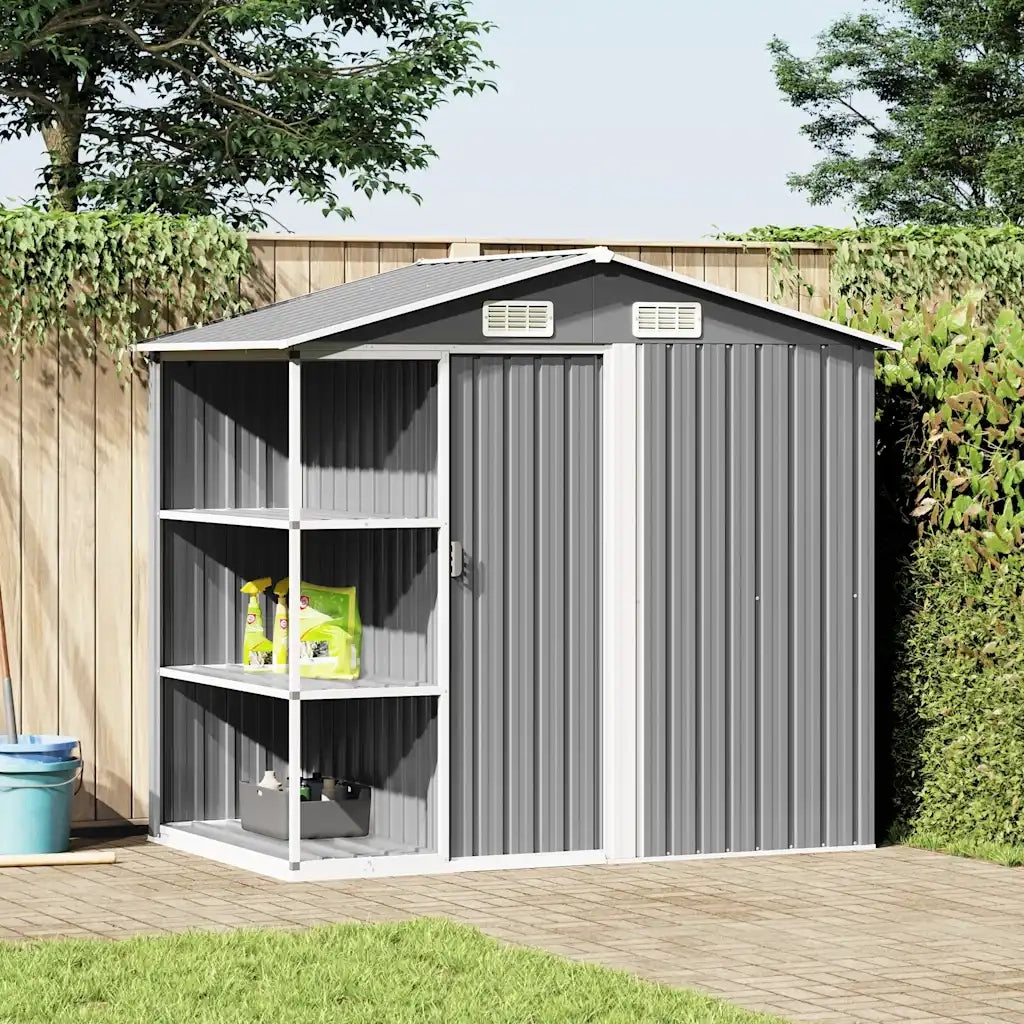 Capanno da Giardino con Scaffali Grigio 205x130x183 cm in Ferro
