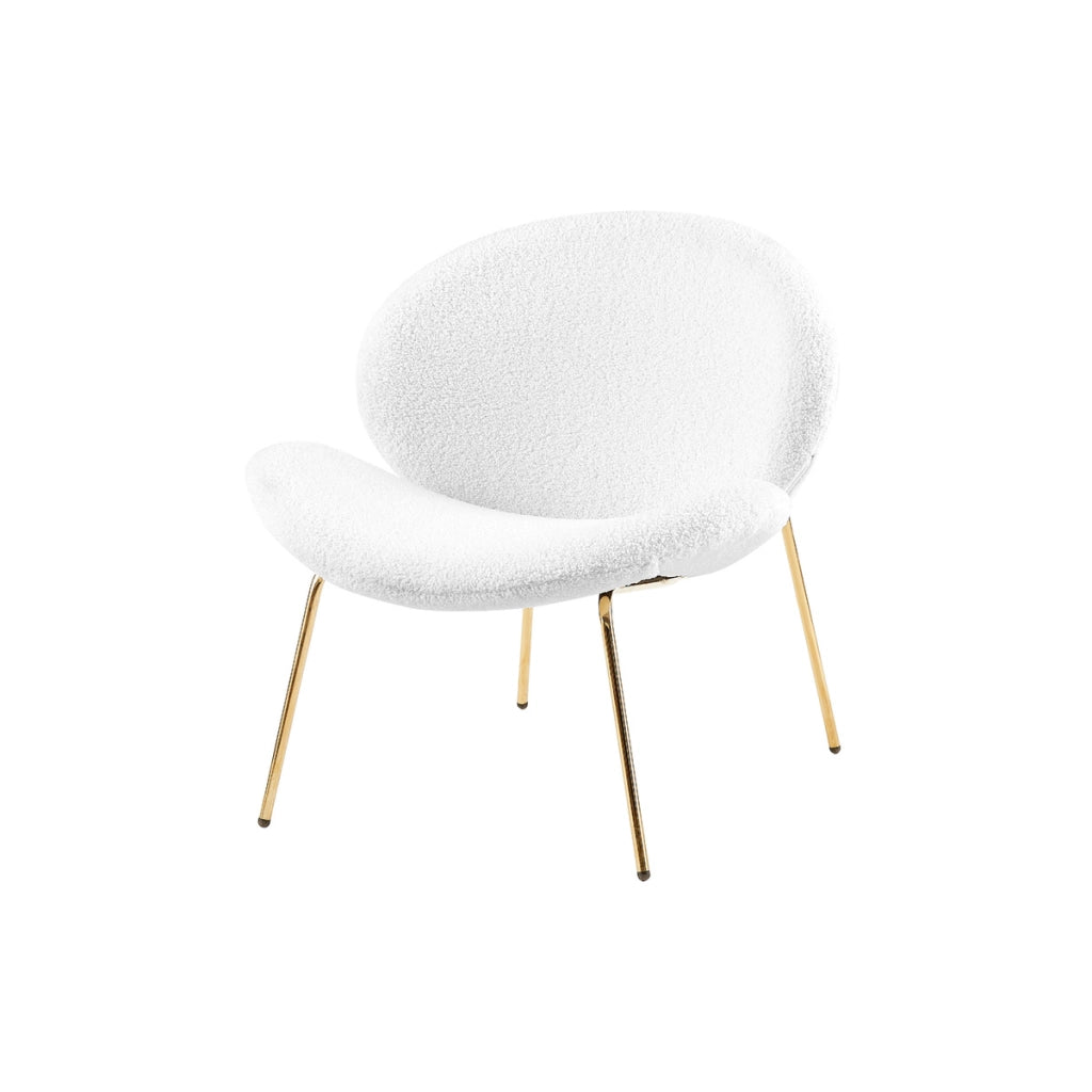 Set 2 Poltrone Lounge Jaden in Boucle' Bianco e Gambe Oro