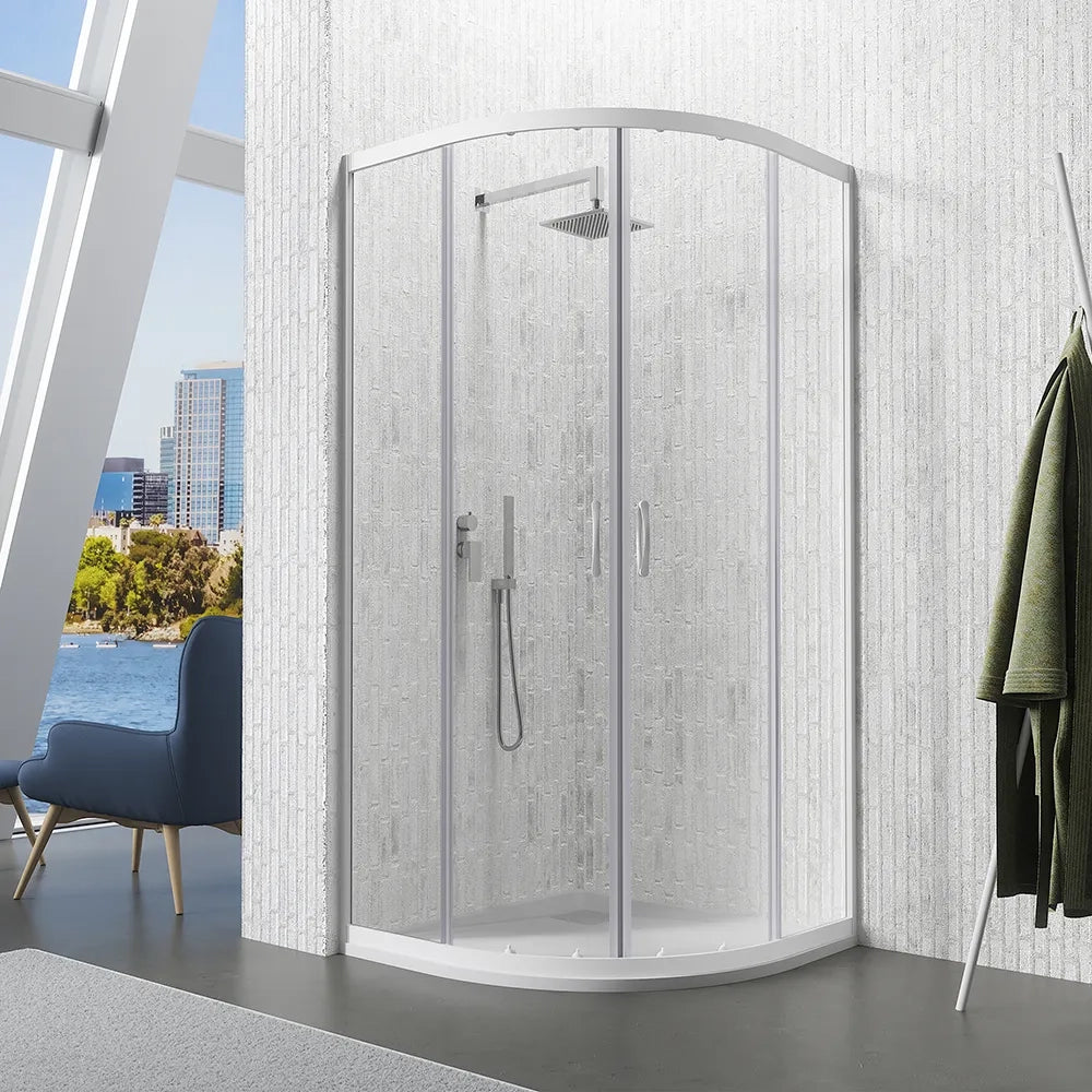 Box doccia semicircolare 90x90 cm trasparente 4 mm profili bianchi | Grenada