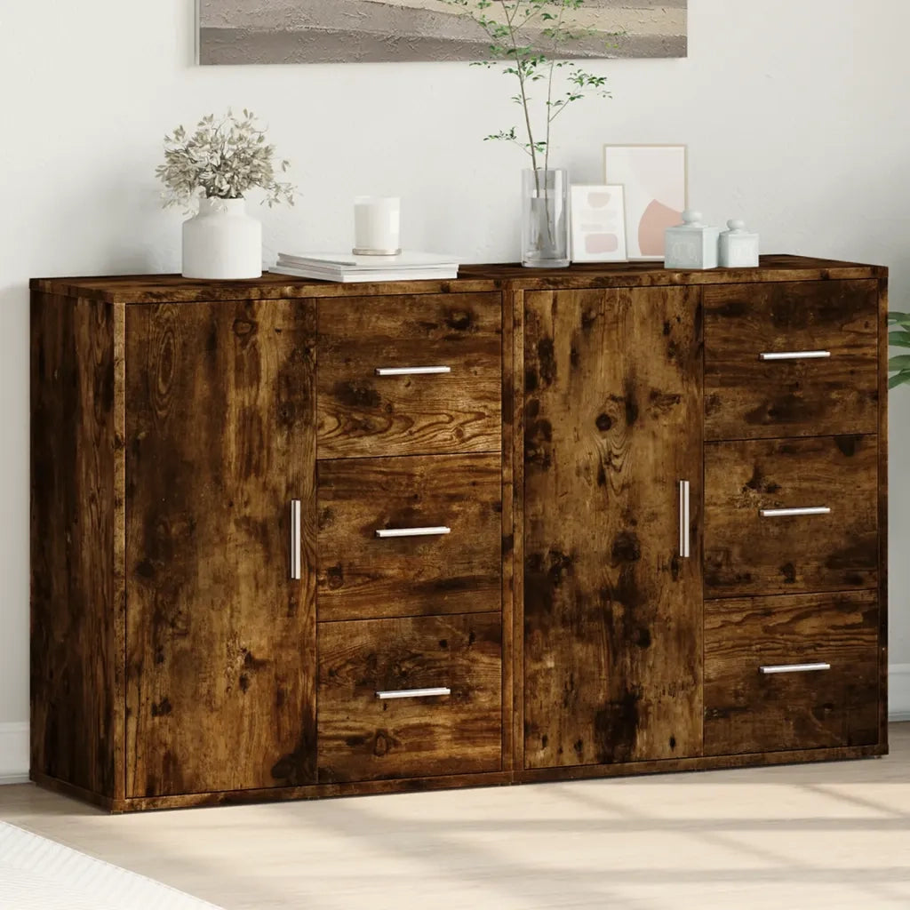 Credenze 2 pz | Madia | Buffet da pranzo | Armadio da pranzo Rovere Fumo 60x31x70 cm in Legno Multistrato