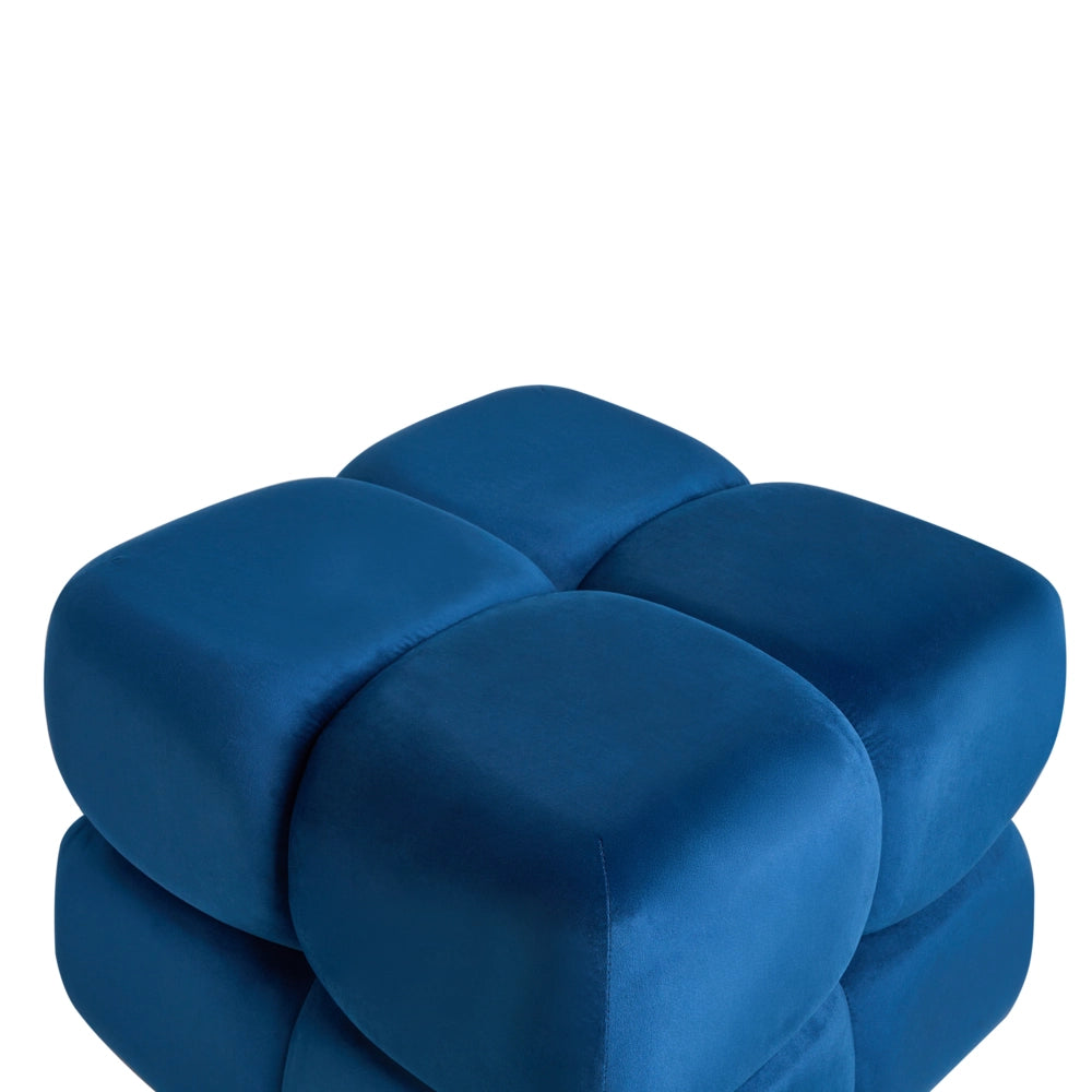Pouf quadrato in tessuto vellutato blu scuro elemento d'arredo moderno per salotto o camera da letto