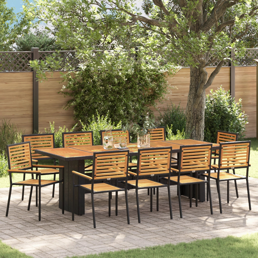 Set da pranzo da giardino  da 11 pezzi Nero Polyrattan Acacia