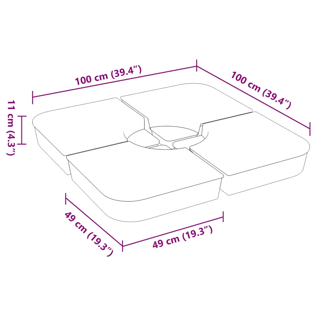 Set Base per Ombrellone 4 pz con Supporto a Croce 100 kg PP CFW7135178