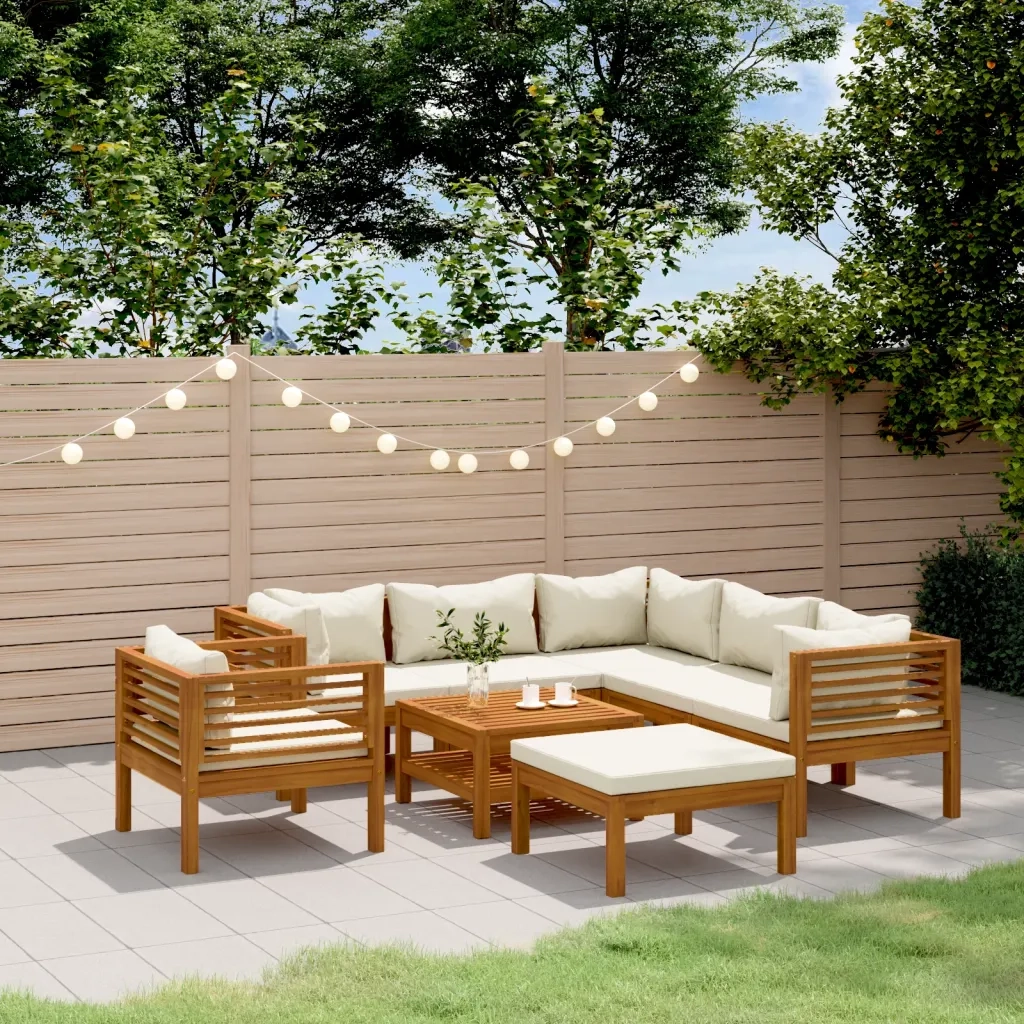 Set Divani da Giardino 8 pz con Cuscini Crema in Legno Acacia 3086939