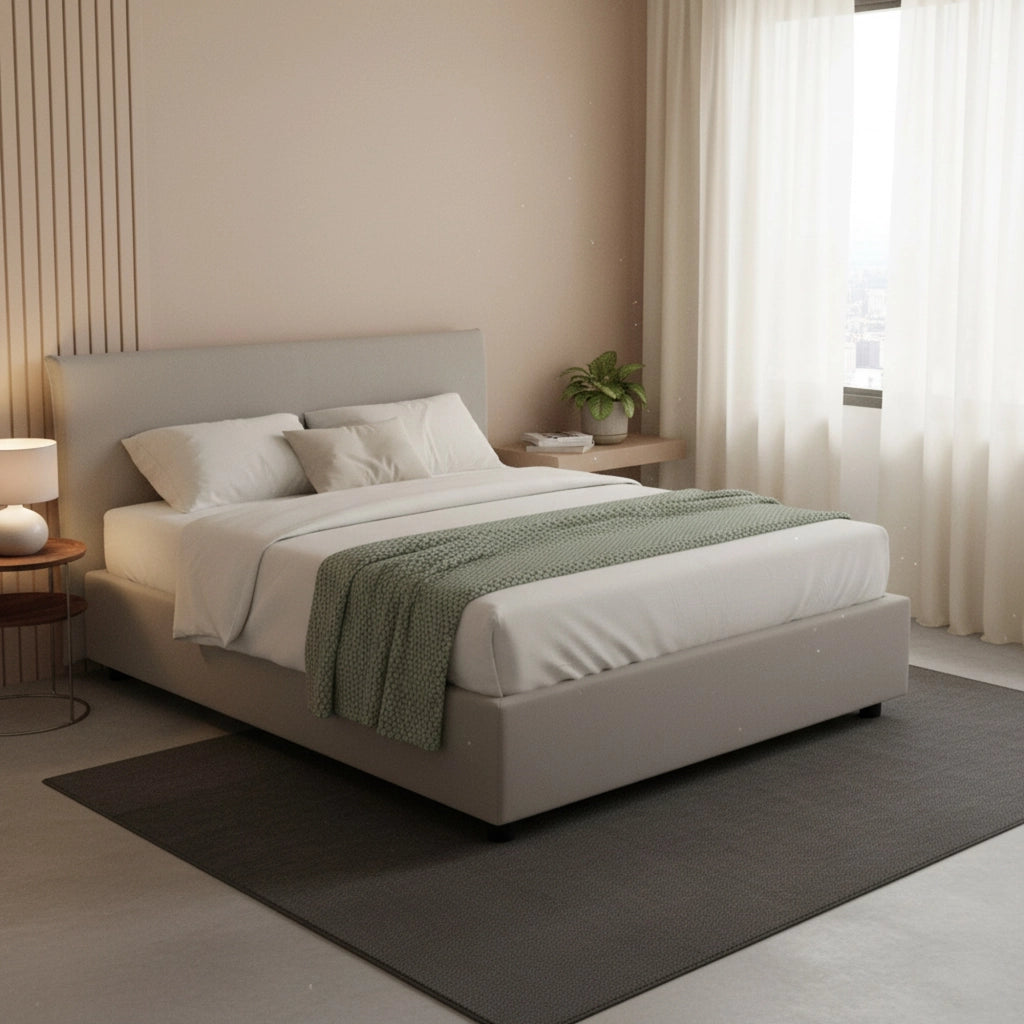 Letto matrimoniale Alion, Letto contenitore con rivestimento in tessuto, Made in Italy, Apertura frontale, con materasso cm 140x190 incluso, Grigio