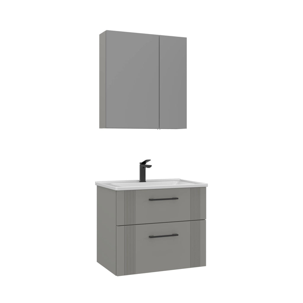 Set mobile lavabo con specchio (2 pezzi) "Bari 65 v2" - 65 x 45 x 55 cm - Cashmere opaco