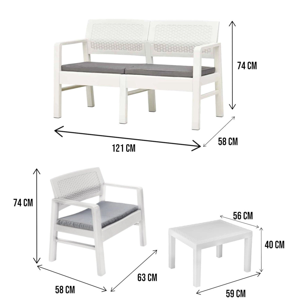 Salottino Outdoor Agnelo, set Salotto da Esterno 4 Posti Made in Italy, Bianco