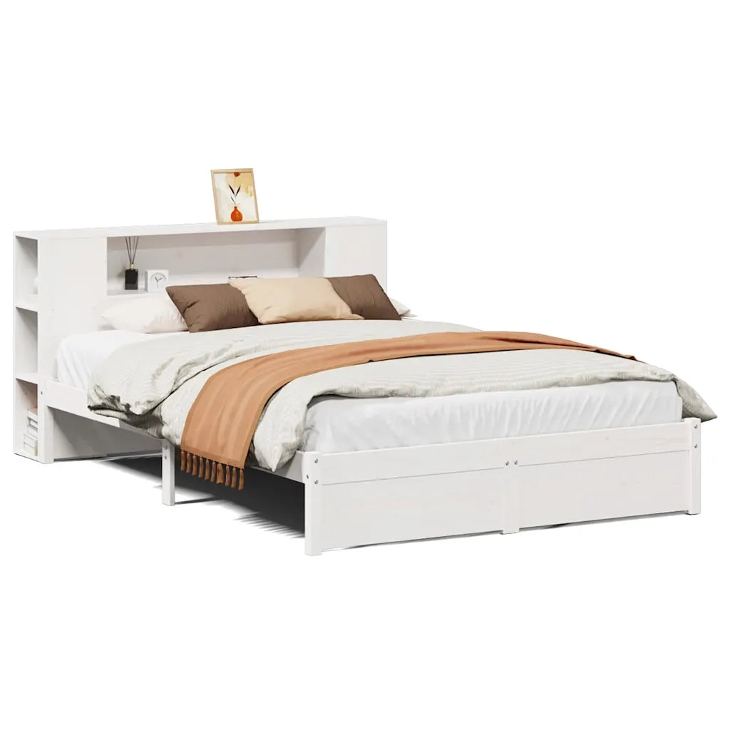 Letto Libreria senza Materasso-Struttura Letto con contenitore Bianco 140x190 cm Legno di Pino 281173