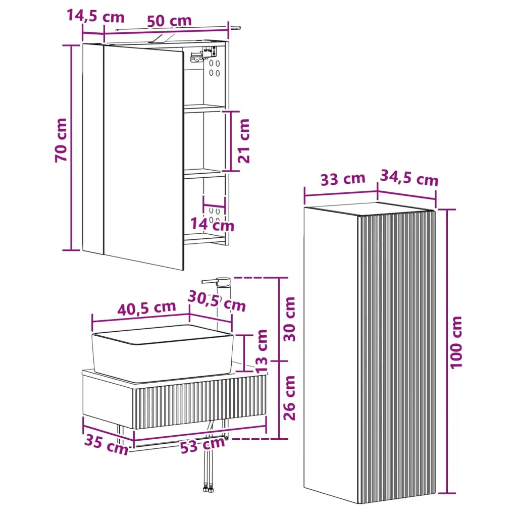 Set di Armadi da Bagno 4 pcs Rovere Fumo 50 x 14,5 x 70 cm 3407387