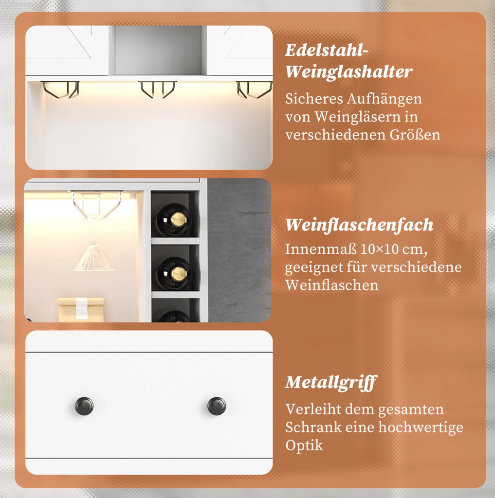 Credenza buffet LED con prese, 105x40x180 cm, bianca