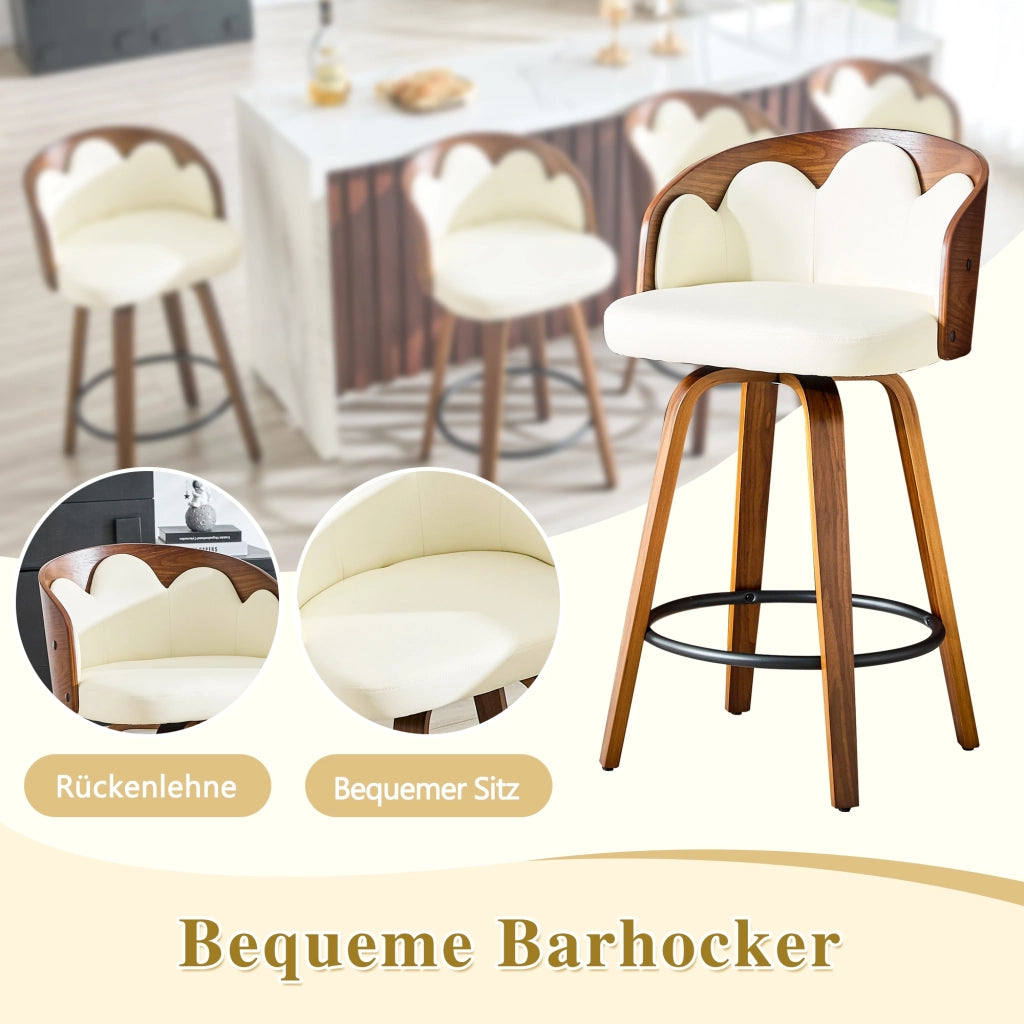 SGABELLO ALTO 89 cm Legno Bianco con Schienale a Fiore