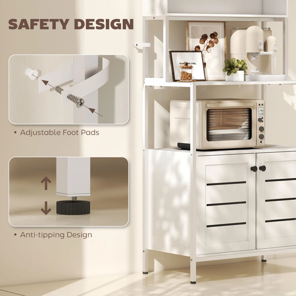 Credenza Cucina Mobile Dispensa 80x42x171 cm in Legno e Acciaio Bianco