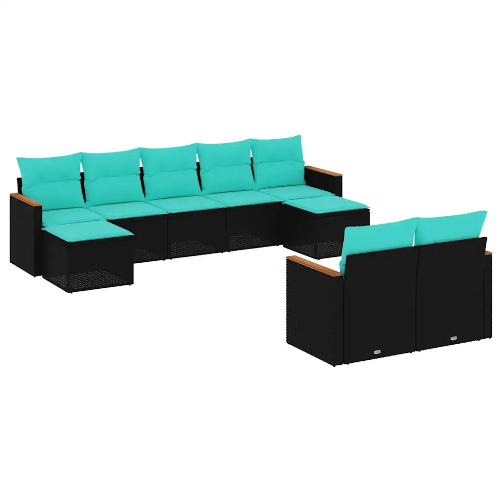 Set Divani da Giardino 9 pz con Cuscini Nero in Polyrattan 3226400