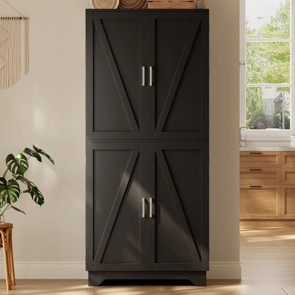 ARMADIO DISPENSA con 4 porte stile fienile 80 x 40 x 180 cm MDF nero/naturale