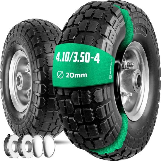 Pneumatici per Carri e Carrelli 4.10/3.50-4 - Incluso Anello di Blocco e Valvola Autochiudente